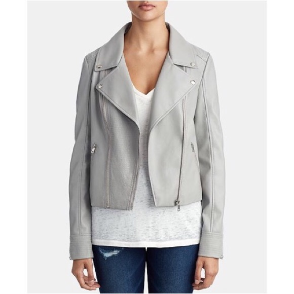 💕TRUE RELIGION GRAY MOTTO FAUX LEATHER JACKET ZIP UP - Picture 3 of 4